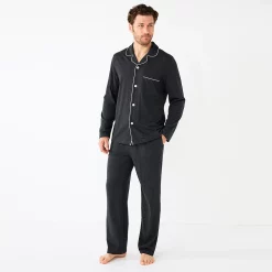 Men's Sonoma Goods For Life® Plaid Knit 2-Piece Pajama Set -Sonoma Goods For Life Shop 5291039 Dark Charcoal