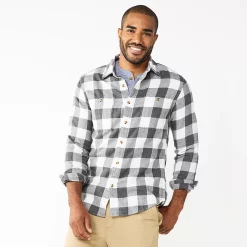 Men's Sonoma Goods For Life® Flannel Button-Down Shirt -Sonoma Goods For Life Shop 5624605 Gray White Buff