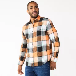 Men's Sonoma Goods For Life® Flannel Button-Down Shirt -Sonoma Goods For Life Shop 5624605 Orange Black Plaid