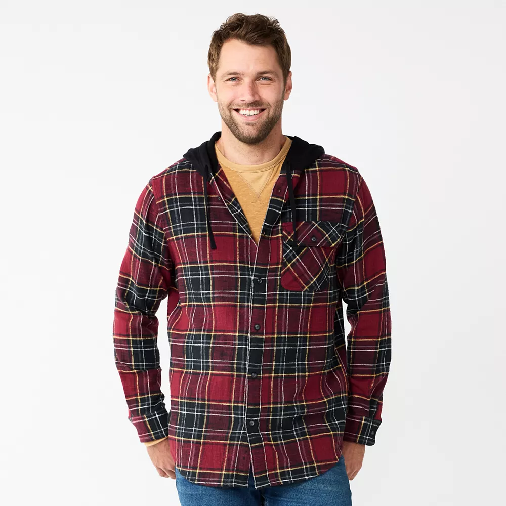 Men's Sonoma Goods For Life® Hooded Flannel Button-Down Shirt - Image 3