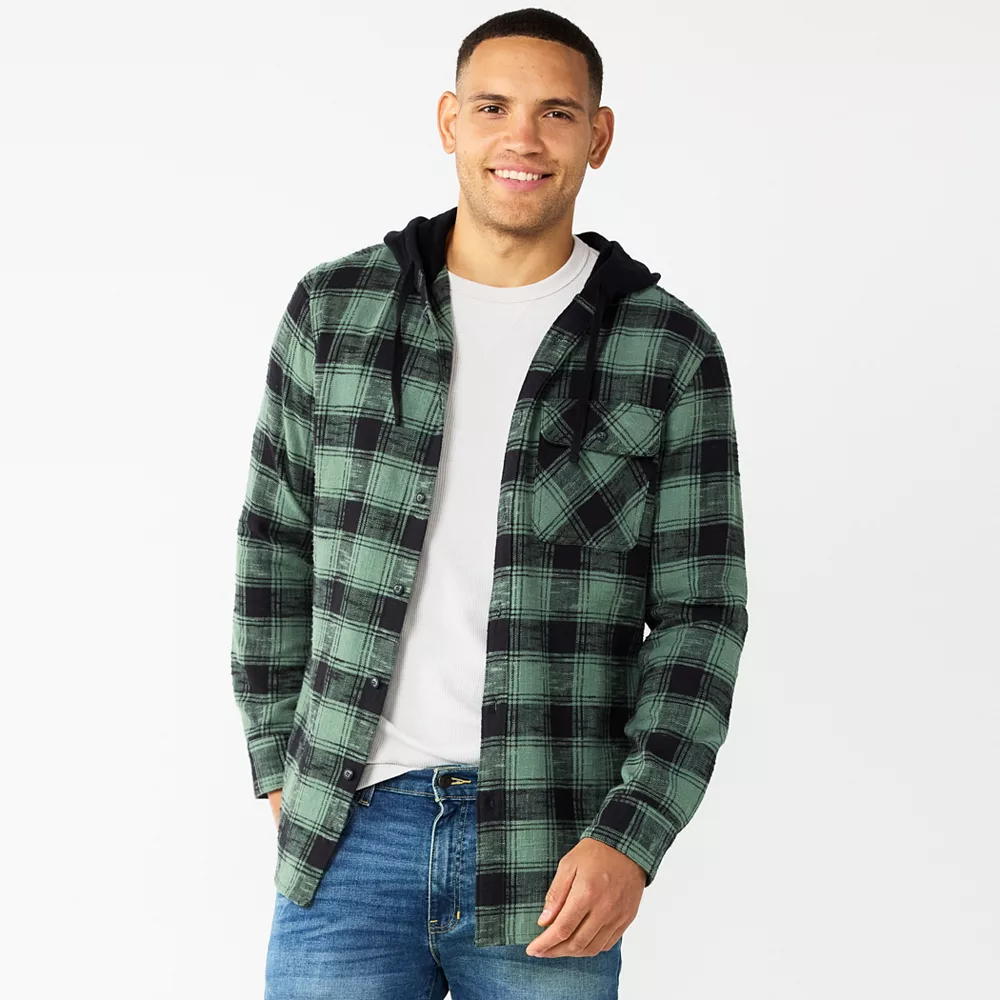 Men's Sonoma Goods For Life® Hooded Flannel Button-Down Shirt - Image 4